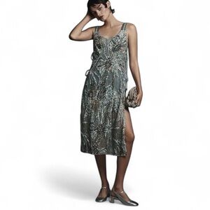 BL^NK London Anthropologie Sequin Midi Dress Tunic  XS Silver Embellished Sheer